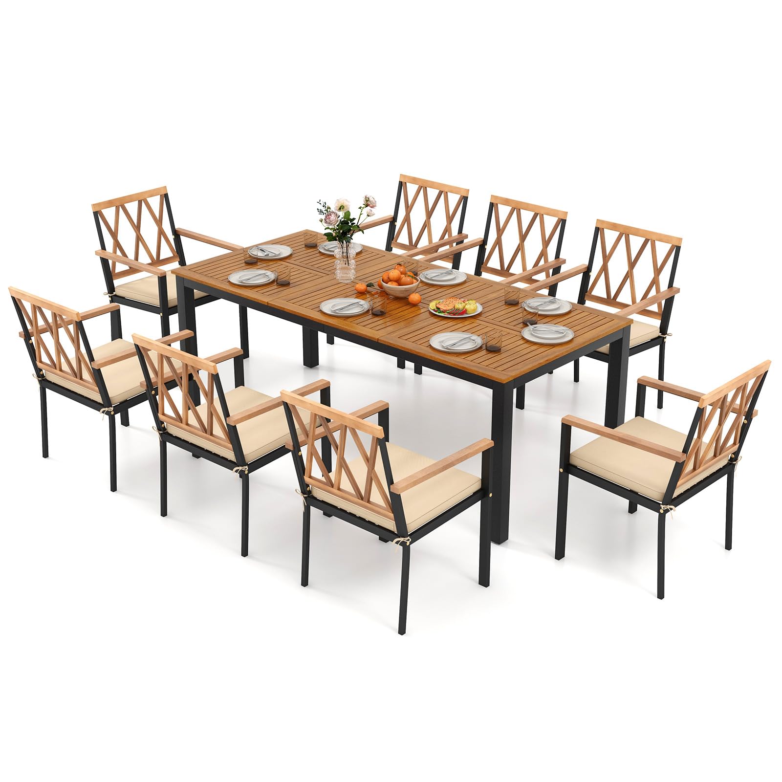 Tangkula 9 Piece Outdoor Patio Dining Set